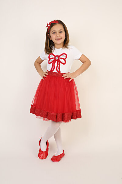 Dıgıl Kids Girl's April 23 Red Ribbon Suit