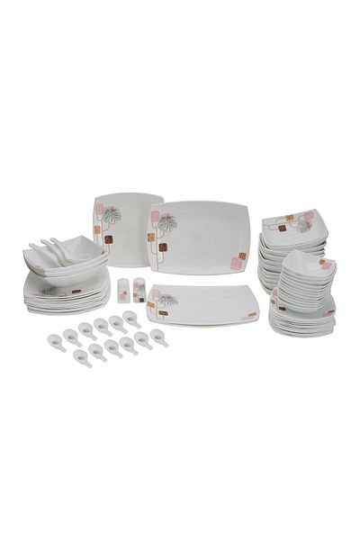 ROYALFORD RF9758 71Pcs Opal Ware Dinner Set Floral Design Plates, Bowls, Spoons & Salt & Pepper Set