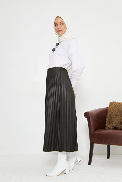 RTBUTİK Leather Look Pleated Hijab Skirt, Hijab Skirt, Women's Gift Skirt, Stylish Skirt, Long Skirt