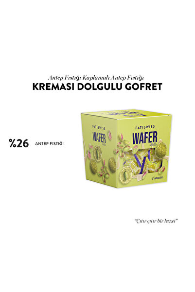 Patiswiss Wafer Antep Fıstığı Kreması Kaplamalı Ve Dolgulu Gofret, 150g