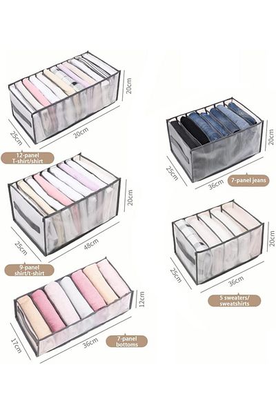 COOYA 5Pcs Wardrobe Storage Boxes,Visible Foldable Clothe with Mesh Separation,Washable