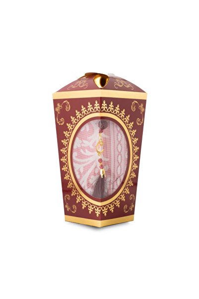 Hayrat Neşriyat سبحة صلاة + سجادة صلاة (علبة أسيتات كرافت، أحمر كلاريت)