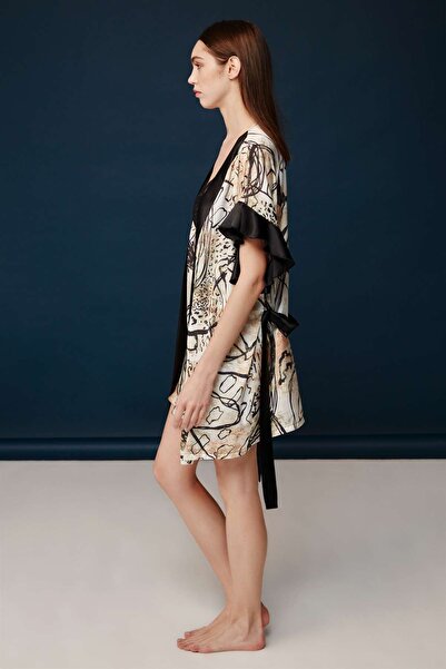 Bonnie Clyde Women's Printed Patterned Satin Fabric Nightgown Dressing Gown Set