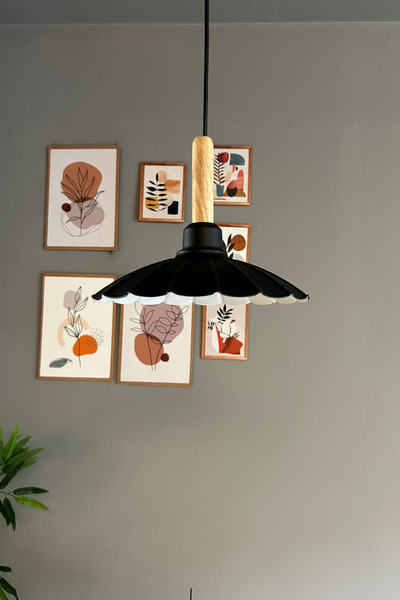 Bamyum Risso Beyaz Tekli Metal Avize Ahşap Başlık Cafe Mutfak Modern Dekorati...