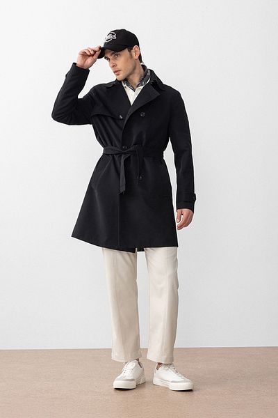 Antioch Black Belted Double Breasted Trench Coat