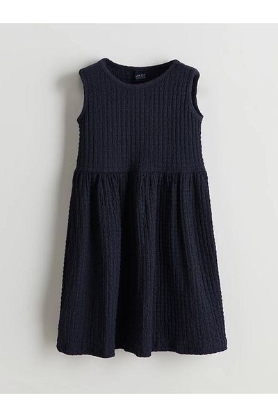 LC Waikiki Lcw Eco Navy Blue Crew Neck Girl's Dress