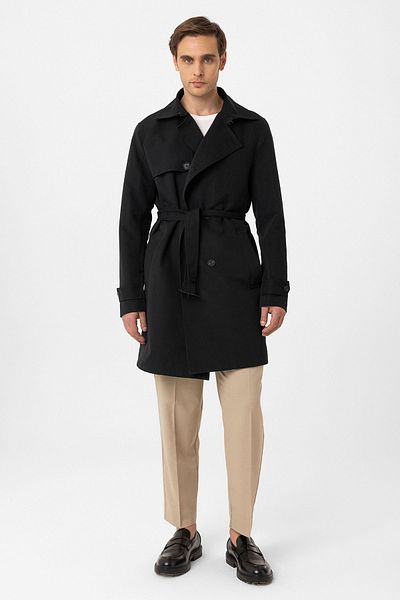 Antioch Black Belted Double Breasted Trench Coat