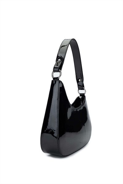 Tamer Tanca Women Vegan Black Patent Leather Shoulder Bag