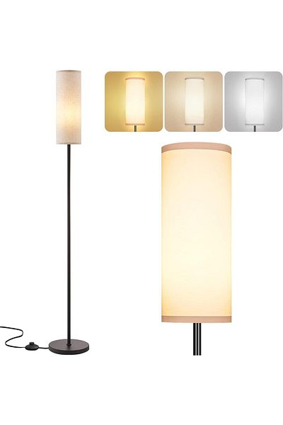 COOYA Dimmable Floor Lamp, with 3 Color Temperatures, Gray Linen Lamp Shade for Living Room, Bedroom