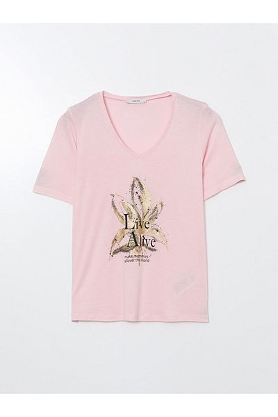 LC Waikiki Νέα σεζόν V Neck Printed Γυναικείο Tisort - S5KR14Z8