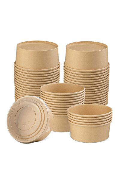 Kraft Karton Salata Kasesi Kapaklı 550cc 50 Adet