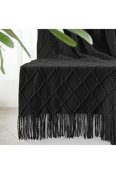 COOYA Knitted Throw Blankets for Couch, Black Lightweight Decorative Blankets and Throws, 50"x63"