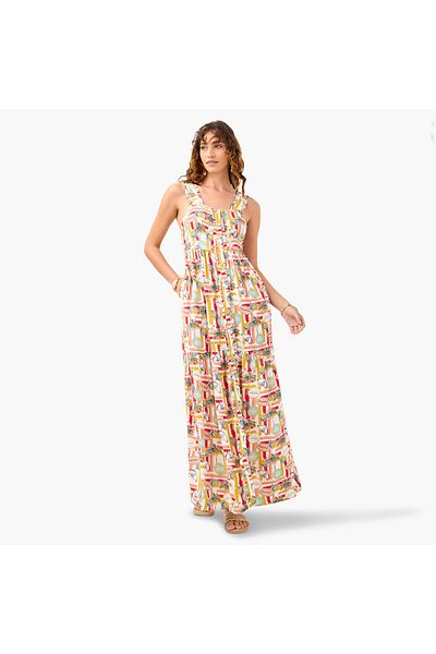 FAV Printed Sleeveless Dress with Square Neck and Frill Detail