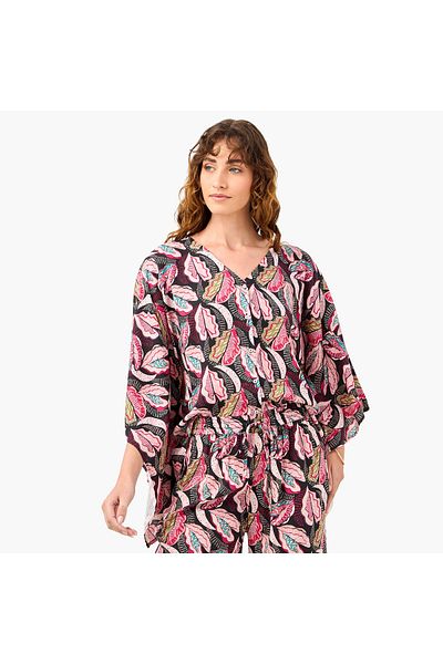 FAV All-Over Print V-neck Top and Pants Set
