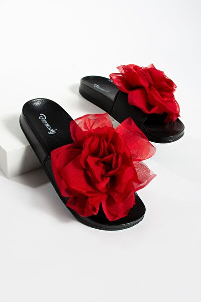 Bermody Heidi Women's Red Floral Non-Slip Sole Comfortable Stylish Comfortable Daily Slippers