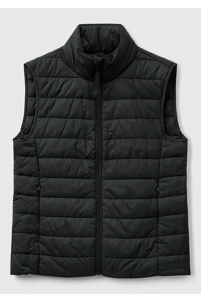 United Colors of Benetton Vestă Pufa Slim Fit, neagră, umplută cu poliester, cu fermoar