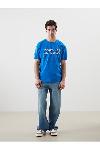 LC Waikiki Tricou pentru bărbați din bumbac pieptănat imprimat cu gât crew din sezonul nou - S5K439Z8