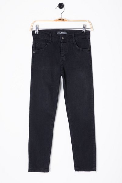 Cansın Mini Black Skinny Leg Boy's Jean Trousers with Text Printed on the Back 20419
