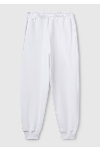 United Colors of Benetton Pantaloni de sport pentru femei, albi, 100% bumbac, cu talie elastică, cu manșete
