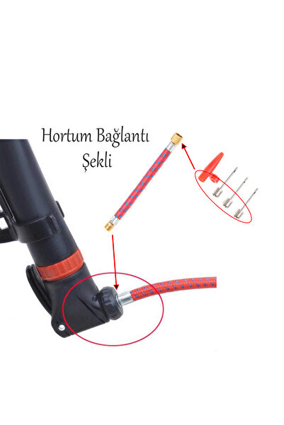 NZB Pompa Ucu İğne Seti 5'li Hortum Bağlantılı Bisiklet Top Yat Şambrel Teker Şişirme Metal Plastik Jakı