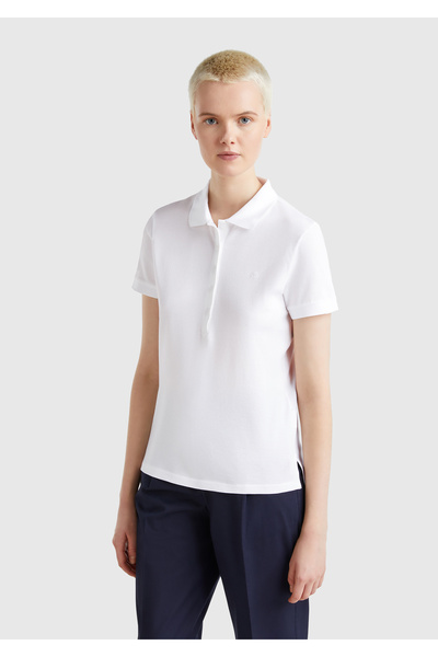 United Colors of Benetton Γυναικείο μπλουζάκι πόλο με λεπτή εφαρμογή με λογότυπο στο μπροστινό μέρος