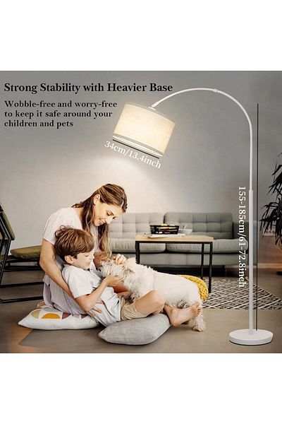 COOYA White Arc Floor Lamp, with Adjustable Lamp Head and On/Off Switch, for Bedroom, Office, Study Room