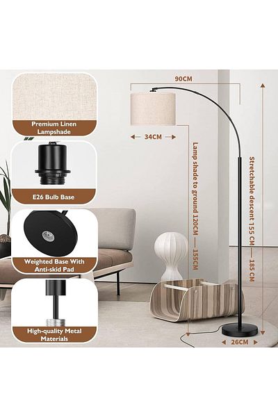 COOYA LED Floor Lamp, 10W Dimmable Standing Lamp, 5 Level 3 Color, Gooseneck Height Adjustable (Black)