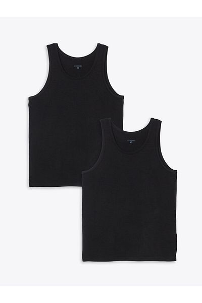 LC Waikiki Black U Neck Combed Cotton Men's Premium Undershirt 2 Pack