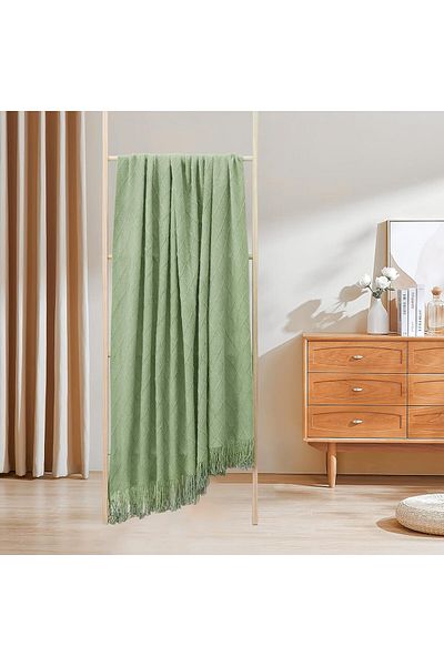 COOYA Knitted Throw Blankets for Couch, Lighe Green Lightweight Decorative Blankets and Throws, 50"x62"