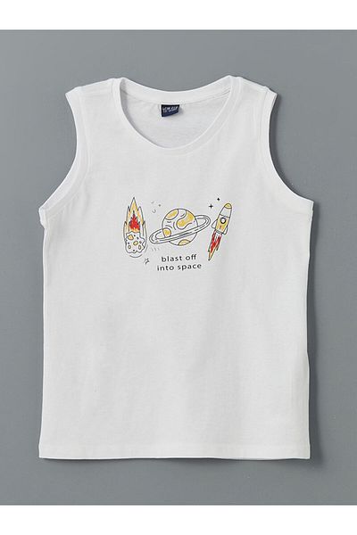 LC Waikiki Lcw Eco White Crew Neck Printed Boys' Undershirt