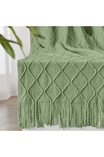 COOYA Knitted Throw Blankets for Couch, Lighe Green Lightweight Decorative Blankets and Throws, 50"x62"