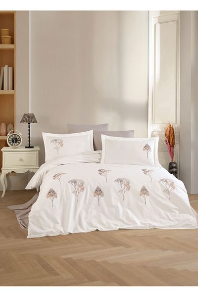 Dantela Set cuvertură de pilota din satin popelin - Jovia brodat, crem