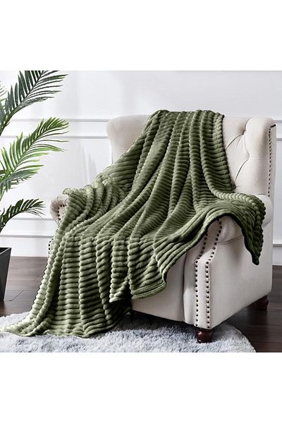 COOYA 200x230cm Super Soft Throw Blanket for Couch Sofa & Bed, Lightweight Warm Blanket for Decor, Green