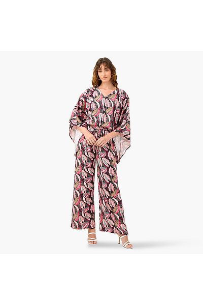 FAV All-Over Print V-neck Top and Pants Set