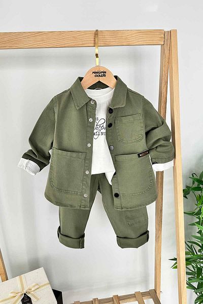 Minigimin Cicileri Flowers of My Toddler the Lord Gabardine Boy's 3-Piece Jacket Suit - Green