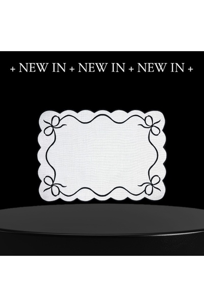 Hubb Interiors Siyah Fiyonk Nakışlı Amerikan Servis Leke Tutmaz