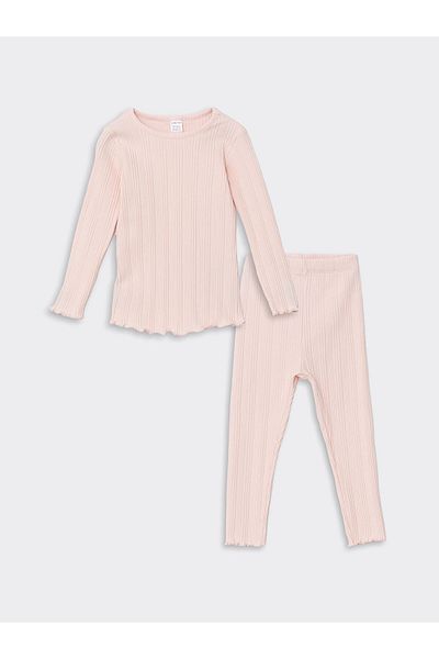 LC Waikiki Lcw Baby Pink Crew Neck Long Sleeve Basic Baby Girl Pajamas Set
