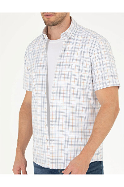 Pierre Cardin Мъжка риза с къс ръкав, стандартна кройка - цвят канела