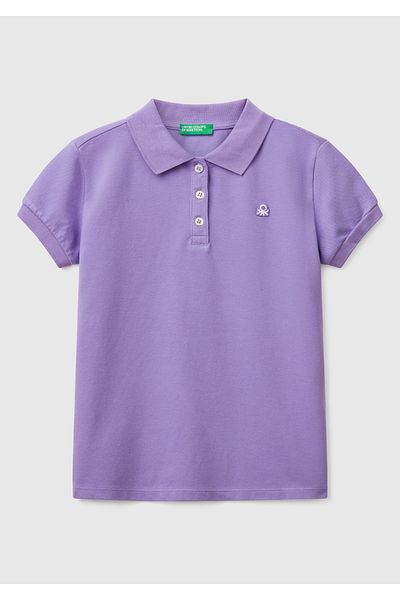 United Colors of Benetton Tricou Polo Pique cu logo mov pentru fete