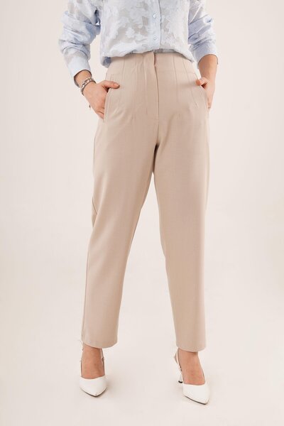 Hipo Trend Pantaloni din stofă bej cu detaliu dublu