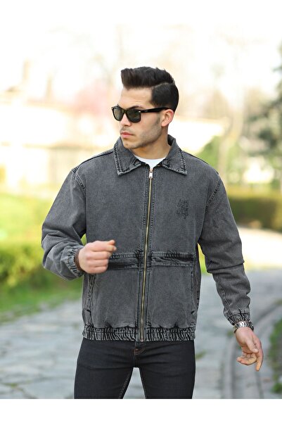 LTC Jeans Oversize Snow Wash Printed Men's Zippered Bomber Jeans Jacket
