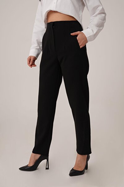 Hipo Trend Crne platnene pantalone sa dvostrukim šavovima