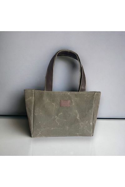 Nuggita Women's Large Size Waxed Canvas Khaki Color Shoulder Bag