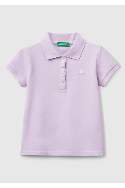 United Colors of Benetton Girl's Lilac Logo Pique Polo T-Shirt