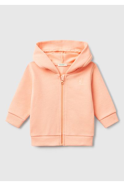 United Colors of Benetton Baby Puppy Chest Rabbit Logo Embroidered Hooded Sweatshirt with Ears