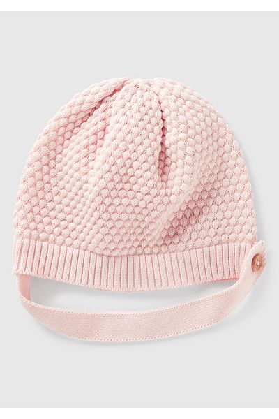United Colors of Benetton Baby Dust Pink 3D Stitched Hat with Drawstring and Buttons