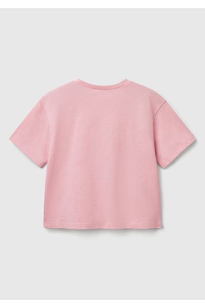 United Colors of Benetton Tricou oversize ușor pentru fetiță, cu aplicații din țesătură roz