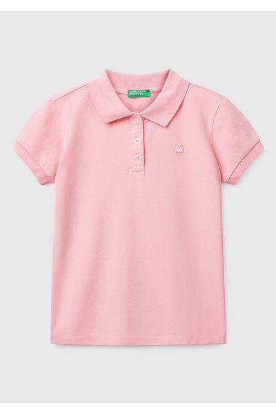 United Colors of Benetton Κοριτσίστικο μπλουζάκι πόλο με ροζ λογότυπο
