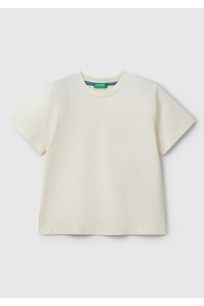 United Colors of Benetton Boy's Ecru Photo Printed Crew Neck T-Shirt