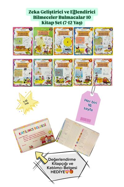 Uysal Yayınevi Zeka Geliştirici ve Eğlendirici Bilmeceler Bulmacalar 10 Kitap Set (7-12 Yaş)